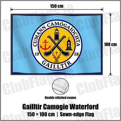 Gailltir Camogie Waterford 100cm x 150cm Flag (sewn on the edges) with the club crest and colours, Waterford GAA - ClubFlags.ie