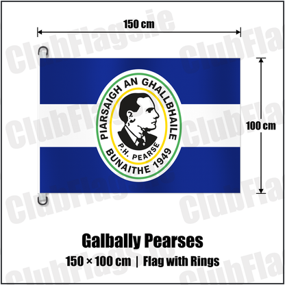 Galbally Pearses 150cm x 100cm Flag Pole Flag with Rings with the club crest and colours, Tyrone GAA - ClubFlags.ie