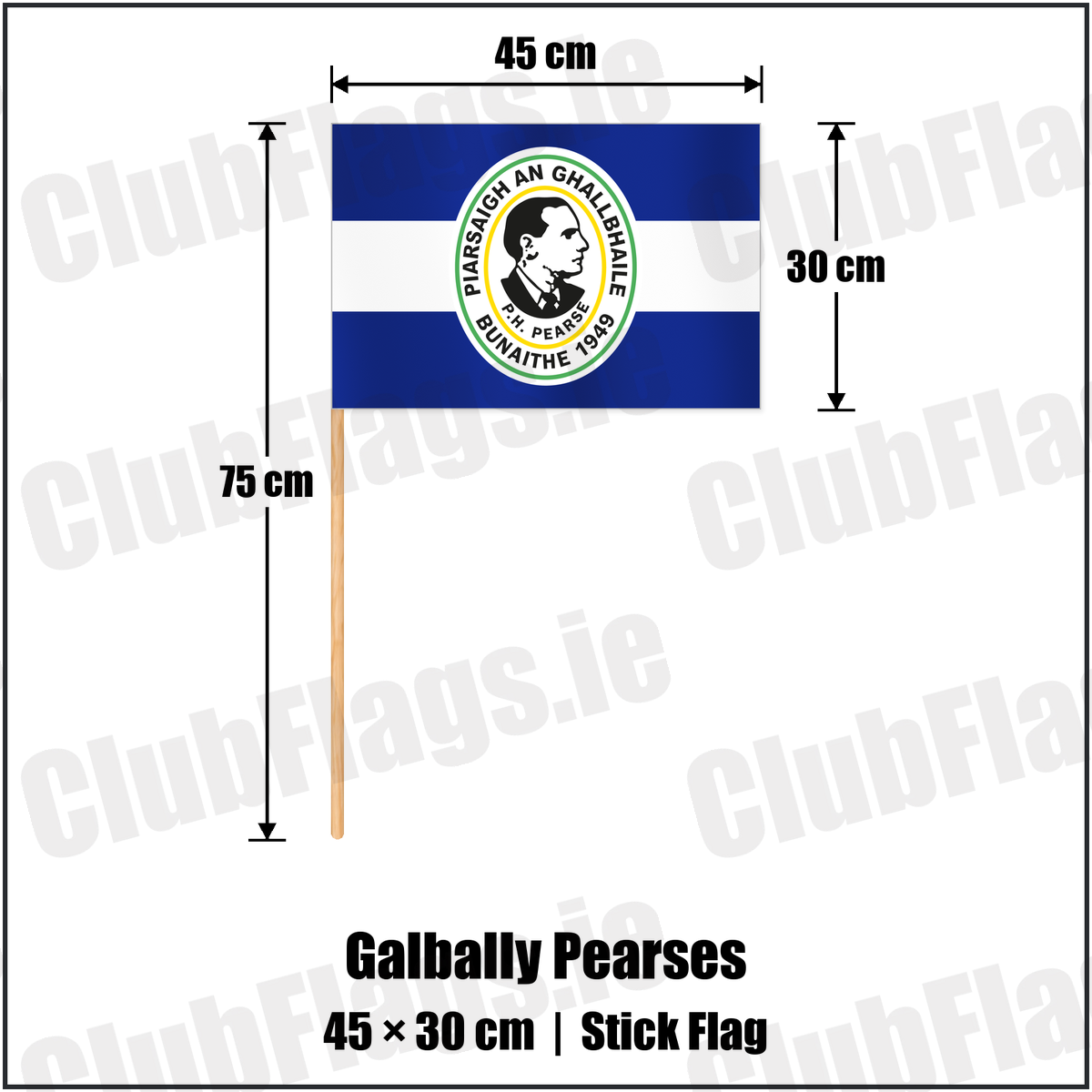 Galbally Pearses 30cm x 45cm Stick Flag with the club crest and colours, Tyrone GAA - ClubFlags.ie