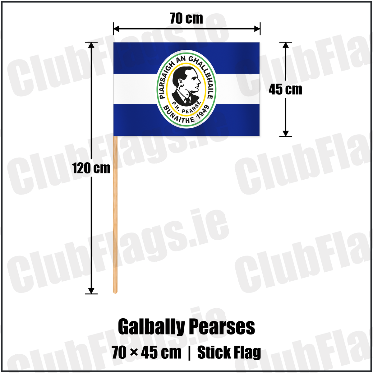 Galbally Pearses 45cm x 70cm Stick Flag with the club crest and colours, Tyrone GAA - ClubFlags.ie