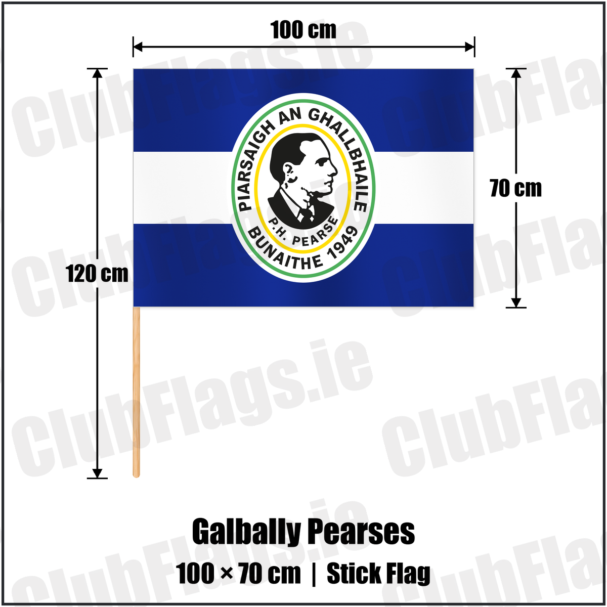 Galbally Pearses 70cm x 100cm Stick Flag with the club crest and colours, Tyrone GAA - ClubFlags.ie