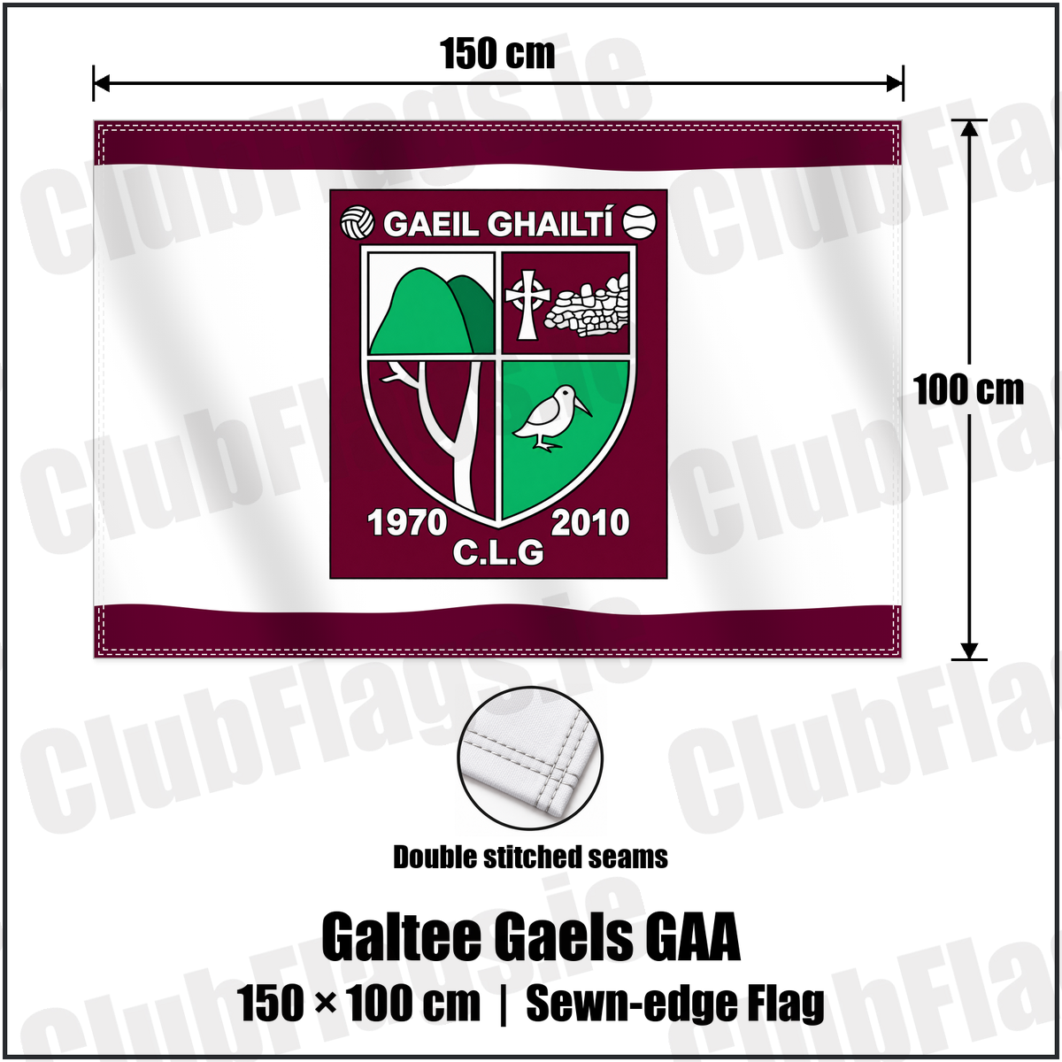 Galtee Gaels GAA 100cm x 150cm Flag (sewn on the edges) with the club crest and colours, Limerick GAA - ClubFlags.ie