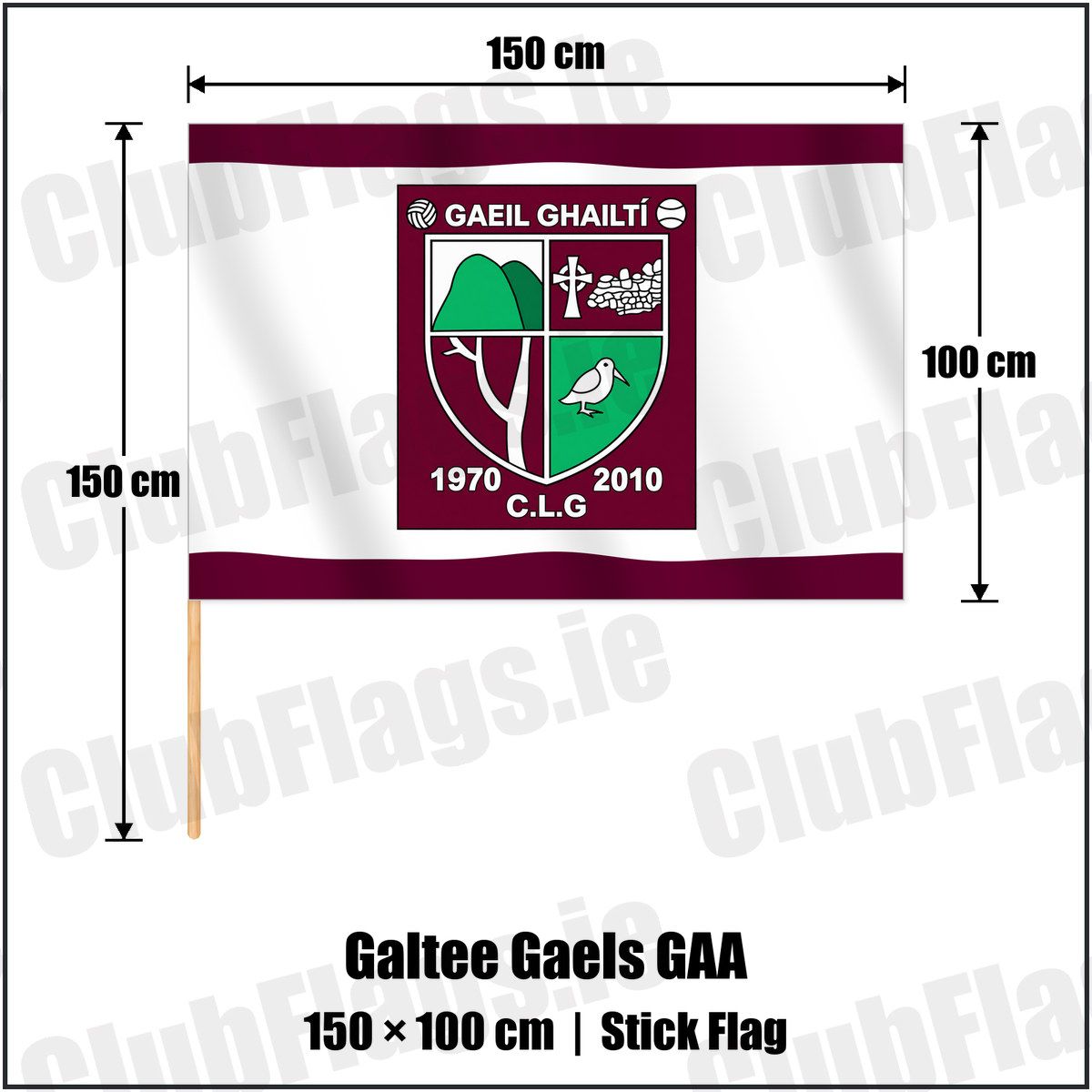 Galtee Gaels GAA 100cm x 150cm Stick Flag with the club crest and colours, Limerick GAA - ClubFlags.ie