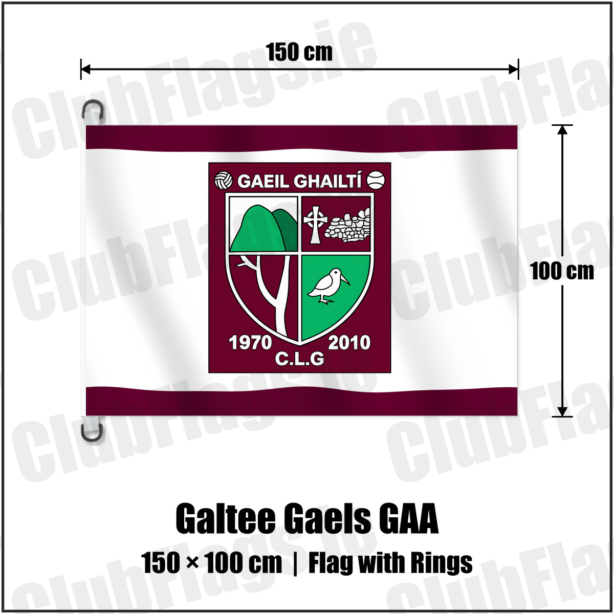 Galtee Gaels GAA 150cm x 100cm Flag Pole Flag with Rings with the club crest and colours, Limerick GAA - ClubFlags.ie