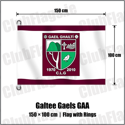 Galtee Gaels GAA 150cm x 100cm Flag Pole Flag with Rings with the club crest and colours, Limerick GAA - ClubFlags.ie