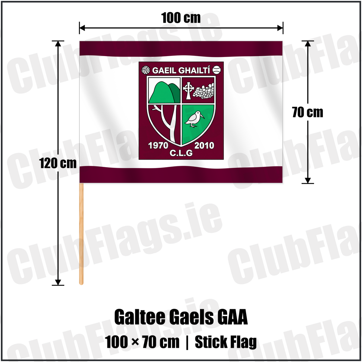 Galtee Gaels GAA 70cm x 100cm Stick Flag with the club crest and colours, Limerick GAA - ClubFlags.ie