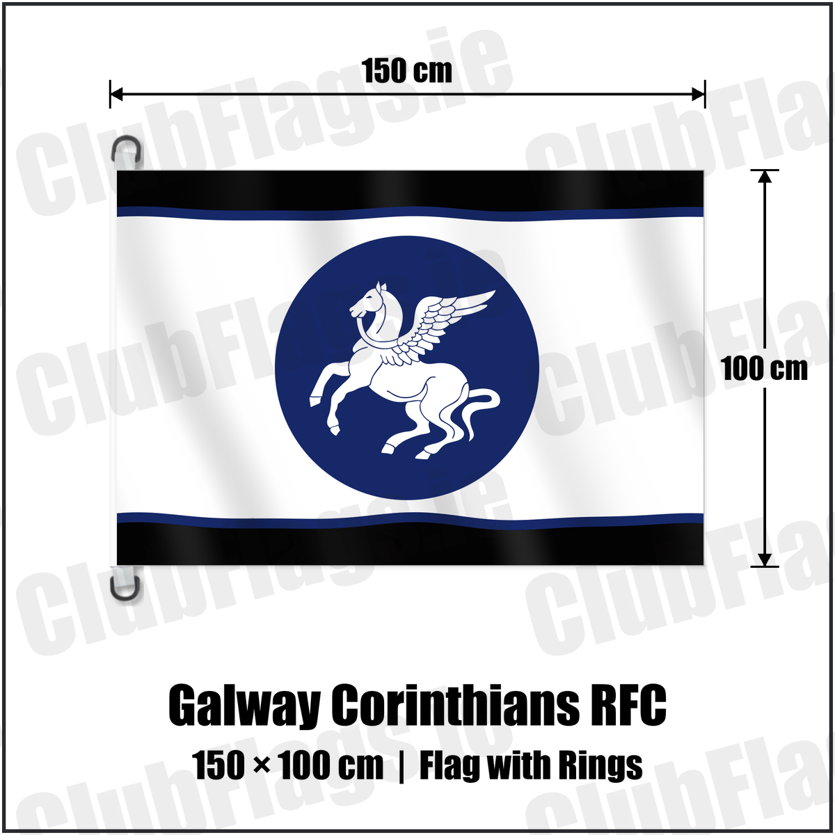 Galway Corinthians RFC 150cm x 100cm Flag Pole Flag with Rings with the club crest and colours, Galway Rugby - ClubFlags.ie