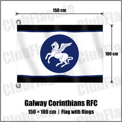 Galway Corinthians RFC 150cm x 100cm Flag Pole Flag with Rings with the club crest and colours, Galway Rugby - ClubFlags.ie
