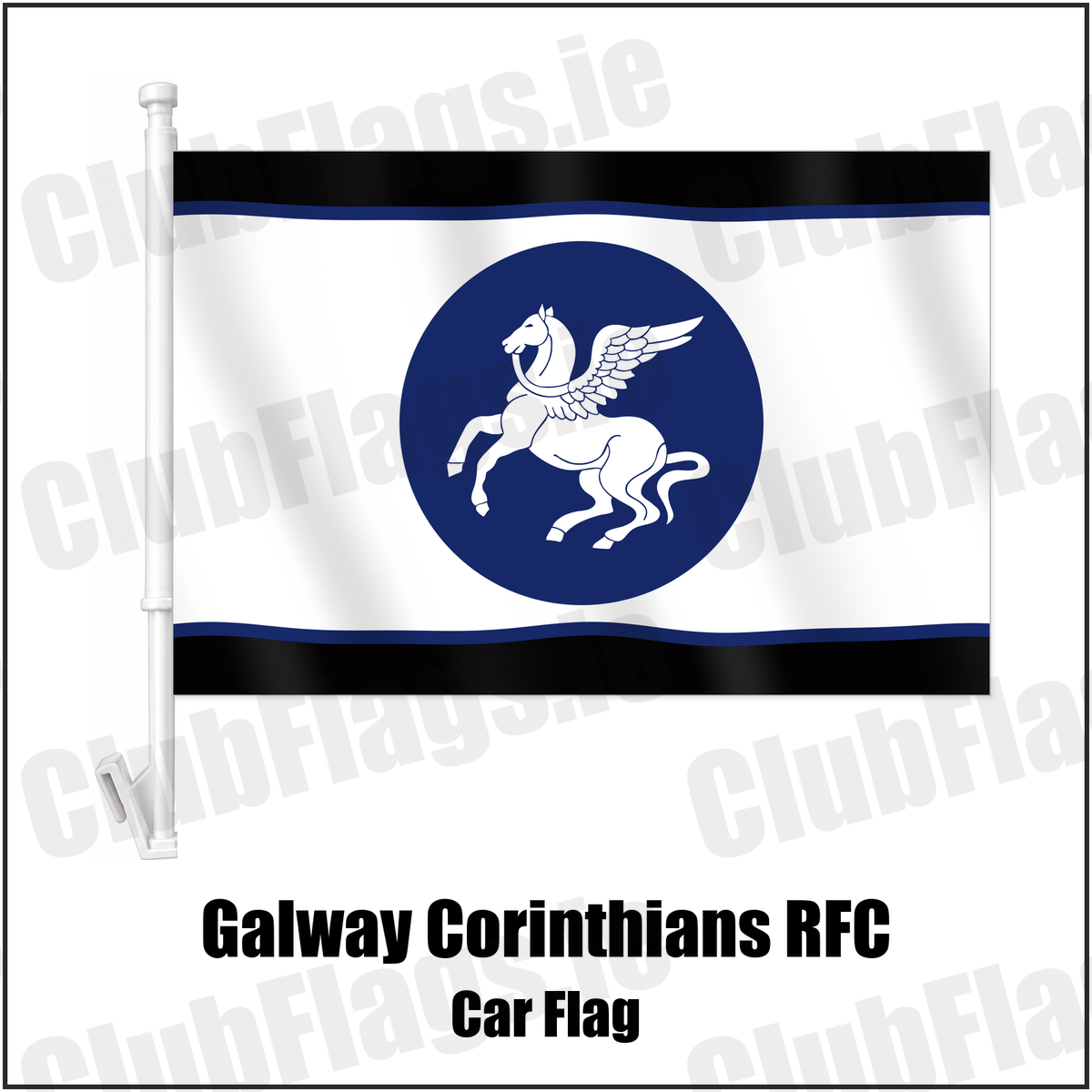 Galway Corinthians RFC Car Flag with the club crest and colours, Galway Rugby - ClubFlags.ie