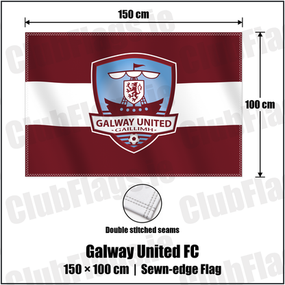 Galway United FC 100cm x 150cm Flag (sewn on the edges) with the verified club crest and colours, Galway Football - ClubFlags.ie