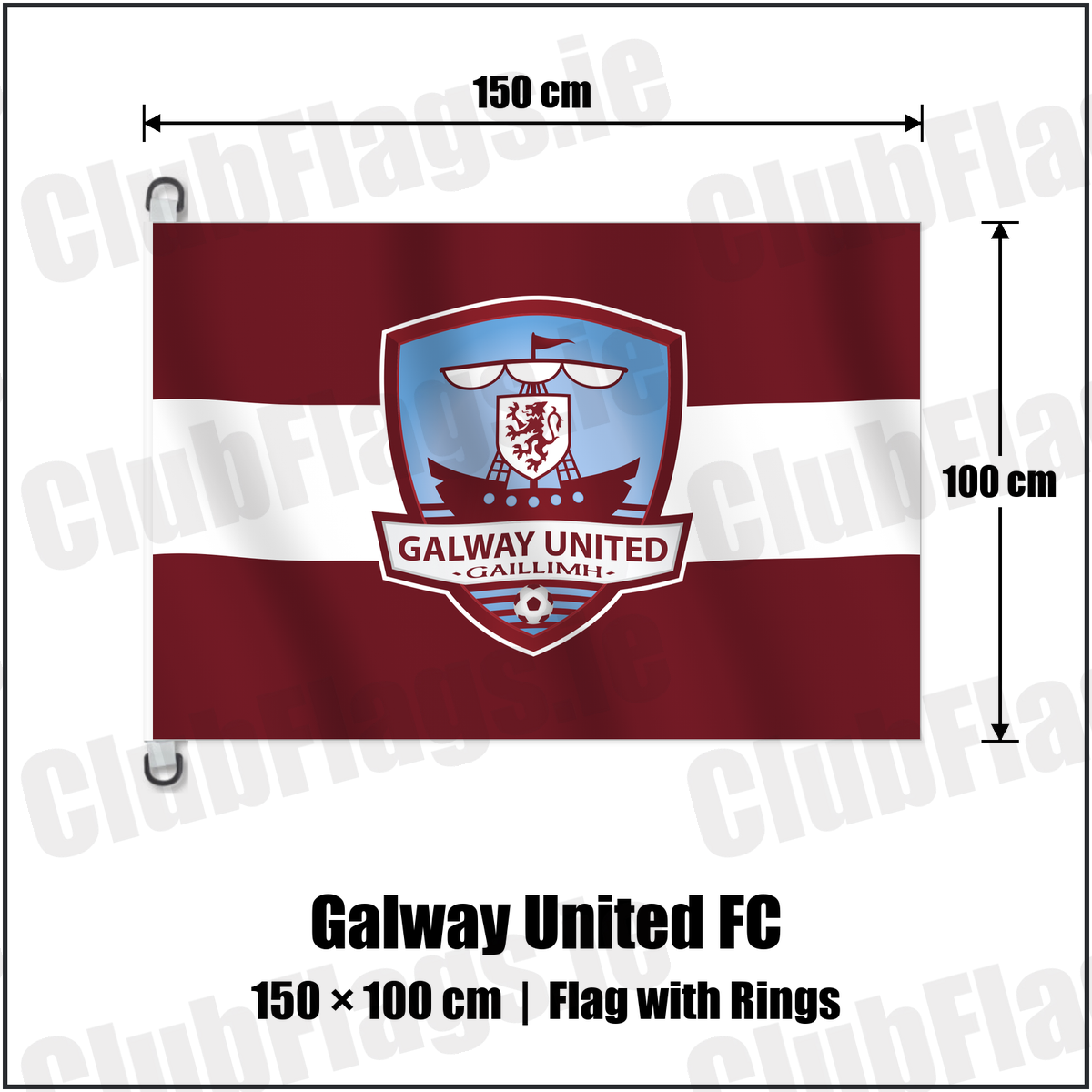 Galway United FC 150cm x 100cm Flag Pole Flag with Rings with the verified club crest and colours, Galway Football - ClubFlags.ie