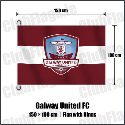 Galway United FC 150cm x 100cm Flag Pole Flag with Rings with the verified club crest and colours, Galway Football - ClubFlags.ie