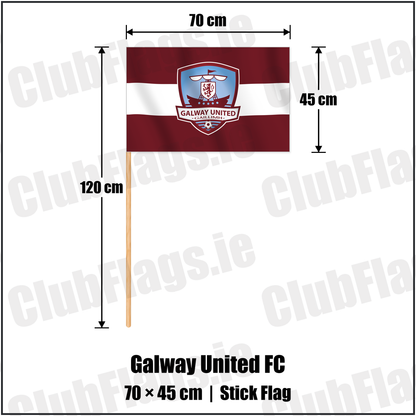 Galway United FC 45cm x 70cm Stick Flag with the verified club crest and colours, Galway Football - ClubFlags.ie