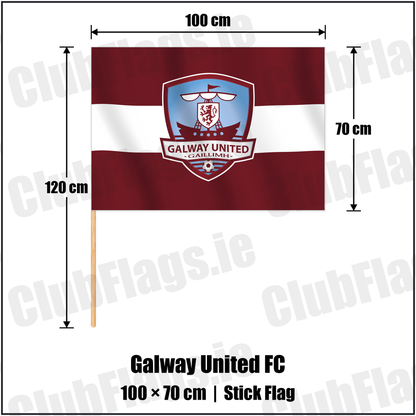 Galway United FC 70cm x 100cm Stick Flag with the verified club crest and colours, Galway Football - ClubFlags.ie