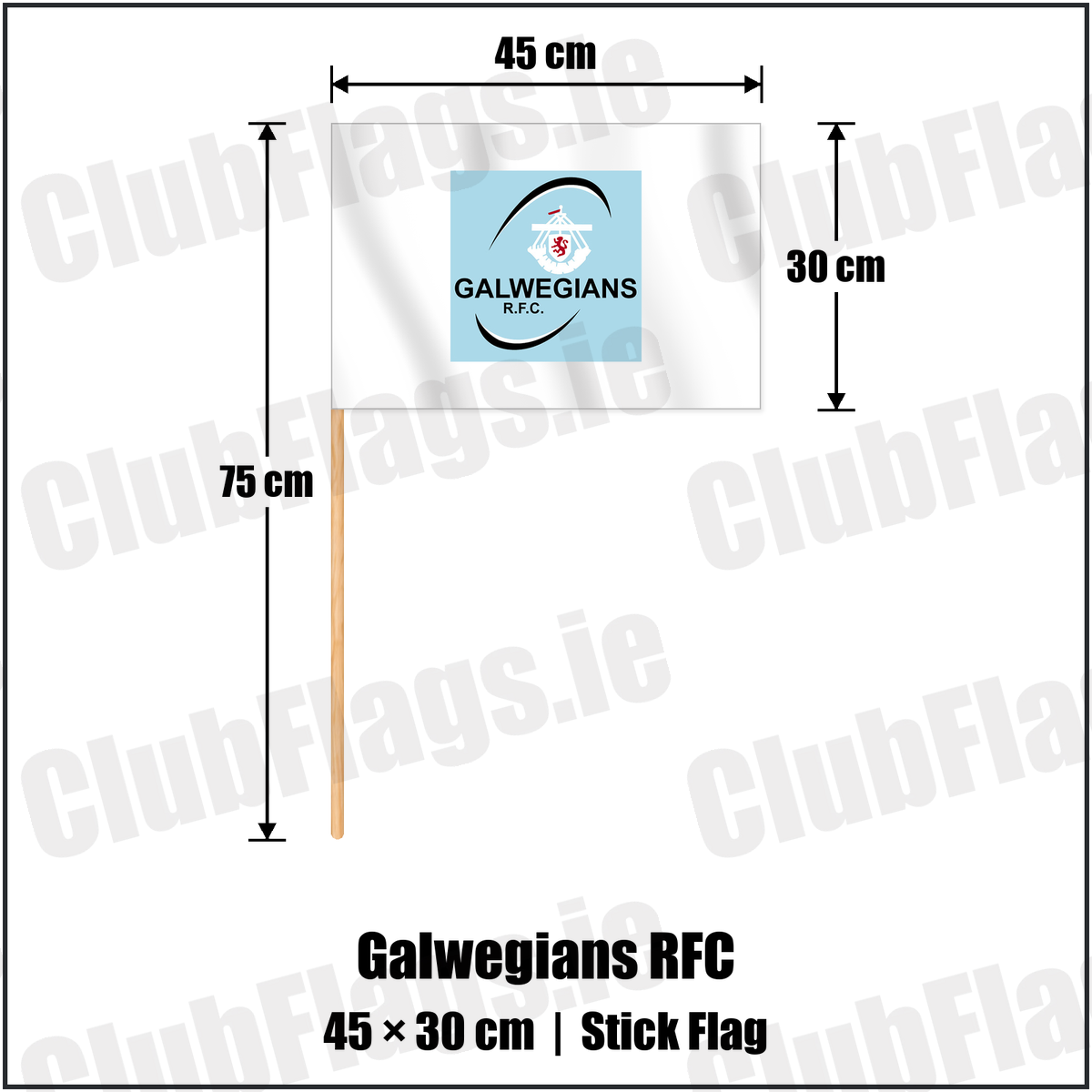 Galwegians RFC 30cm x 45cm Stick Flag with the club crest and colours, Galway Rugby - ClubFlags.ie