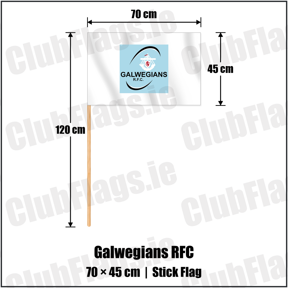 Galwegians RFC 45cm x 70cm Stick Flag with the club crest and colours, Galway Rugby - ClubFlags.ie