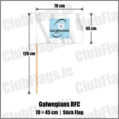 Galwegians RFC 45cm x 70cm Stick Flag with the club crest and colours, Galway Rugby - ClubFlags.ie