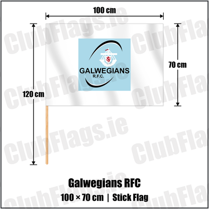 Galwegians RFC 70cm x 100cm Stick Flag with the club crest and colours, Galway Rugby - ClubFlags.ie