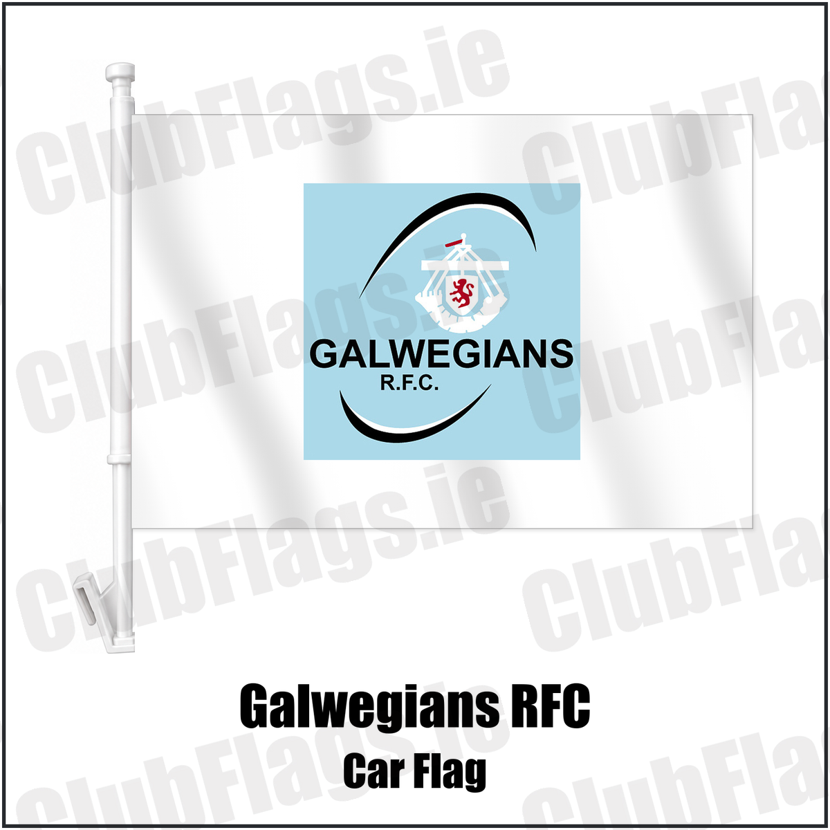 Galwegians RFC Car Flag with the club crest and colours, Galway Rugby - ClubFlags.ie