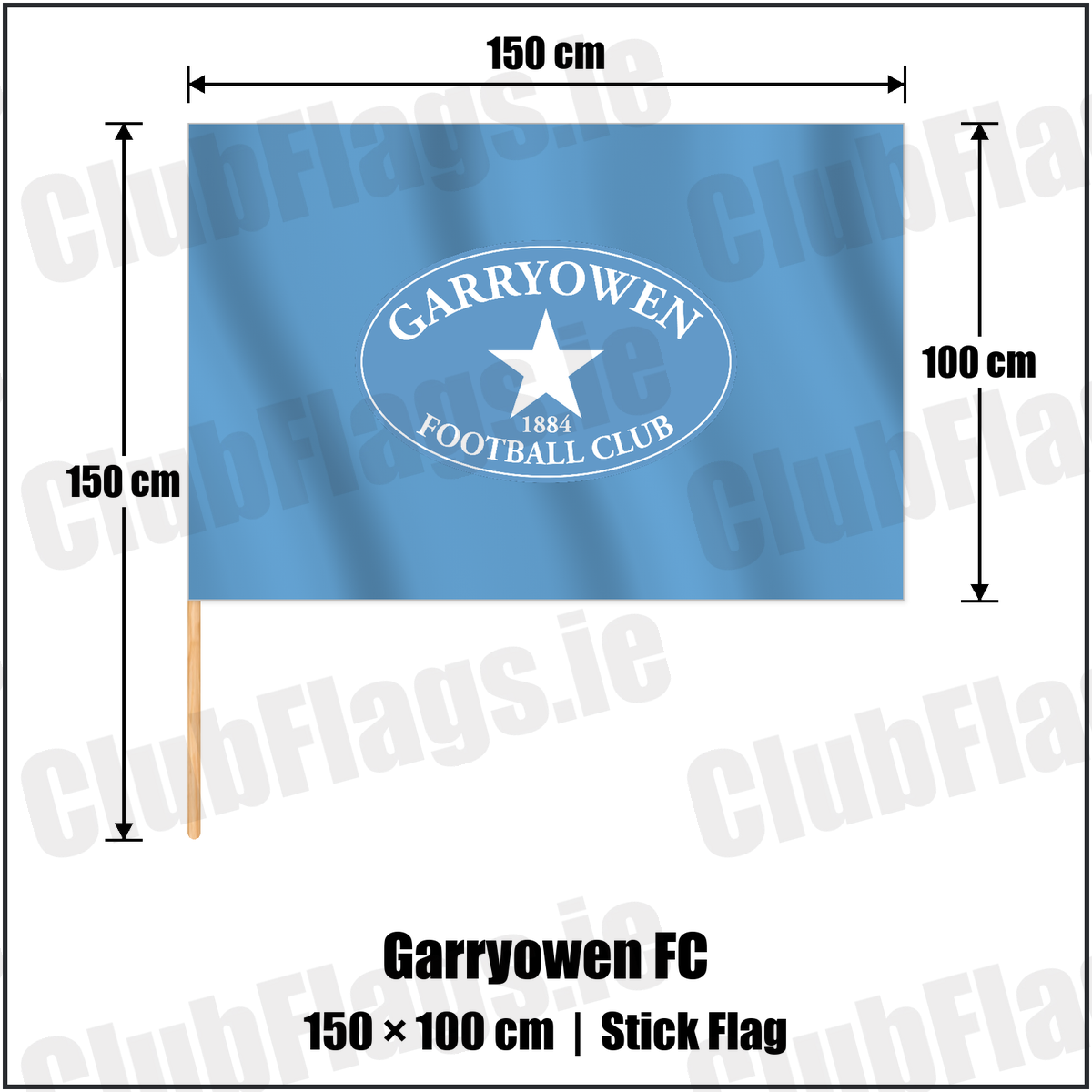 Garryowen FC 100cm x 150cm Stick Flag with the club crest and colours, Limerick Rugby - ClubFlags.ie