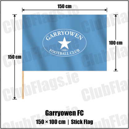 Garryowen FC 100cm x 150cm Stick Flag with the club crest and colours, Limerick Rugby - ClubFlags.ie