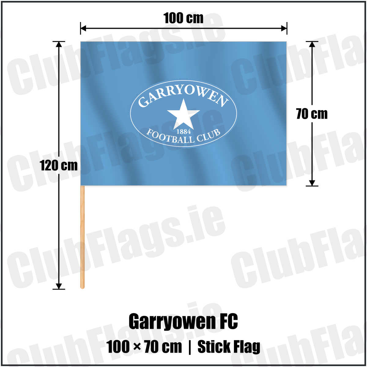 Garryowen FC 70cm x 100cm Stick Flag with the club crest and colours, Limerick Rugby - ClubFlags.ie