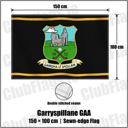 Garryspillane GAA 100cm x 150cm Flag (sewn on the edges) with the club crest and colours, Limerick GAA - ClubFlags.ie