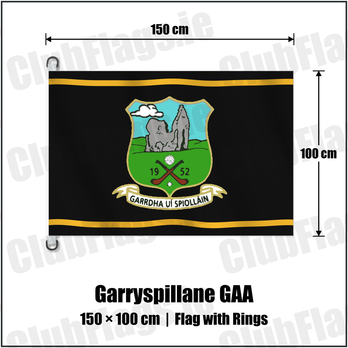 Garryspillane GAA 150cm x 100cm Flag Pole Flag with Rings with the club crest and colours, Limerick GAA - ClubFlags.ie