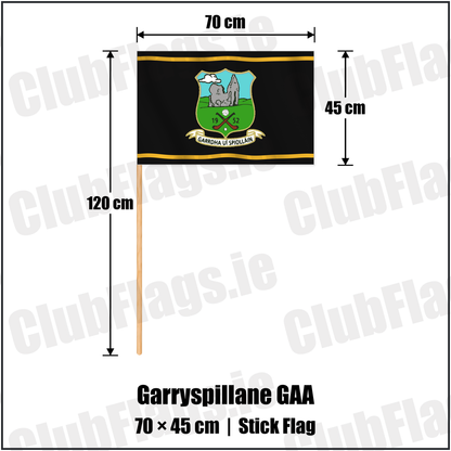 Garryspillane GAA 45cm x 70cm Stick Flag with the club crest and colours, Limerick GAA - ClubFlags.ie