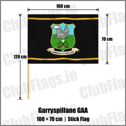 Garryspillane GAA 70cm x 100cm Stick Flag with the club crest and colours, Limerick GAA - ClubFlags.ie