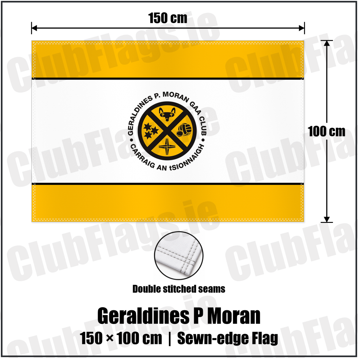 Geraldines P Moran 100cm x 150cm Flag (sewn on the edges) with the club crest and colours, Dublin GAA - ClubFlags.ie
