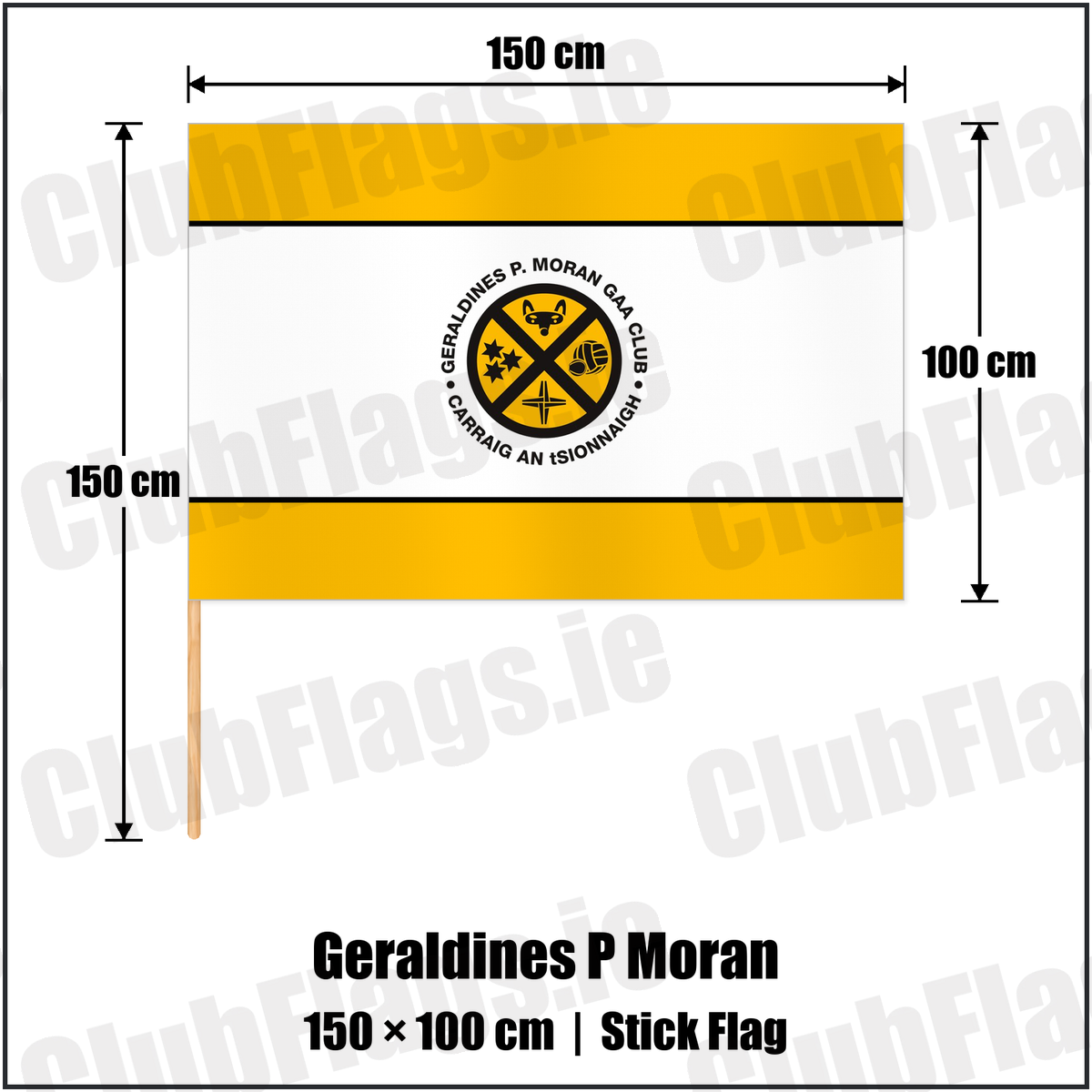 Geraldines P Moran 100cm x 150cm Stick Flag with the club crest and colours, Dublin GAA - ClubFlags.ie