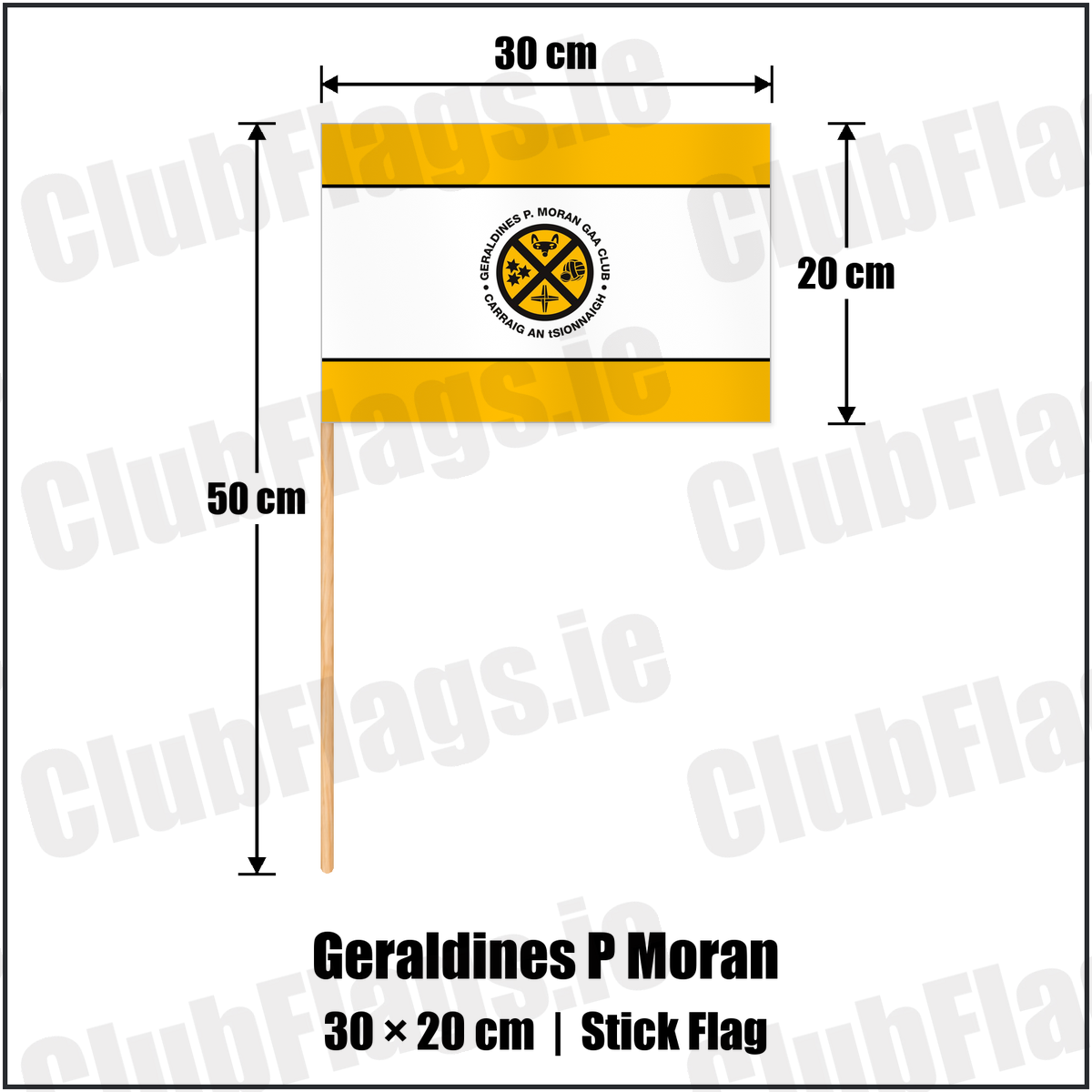 Geraldines P Moran 20cm x 30cm Stick Flag with the club crest and colours, Dublin GAA - ClubFlags.ie