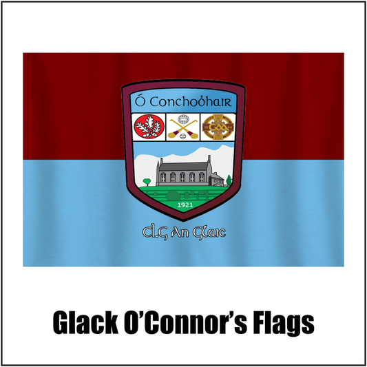 Glack O’Connor’s Flags, featuring the club crest and maroon and sky blue colours; County Derry GAA. ClubFlags.ie.