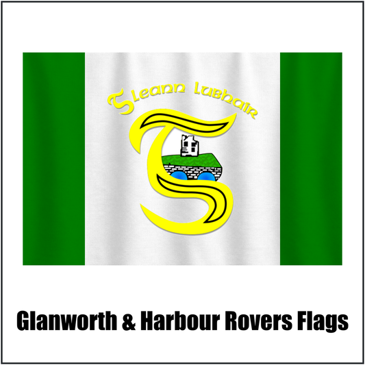 Glanworth & Harbour Rovers Flags, featuring the club crest and green and white colours; County Cork GAA. ClubFlags.ie.