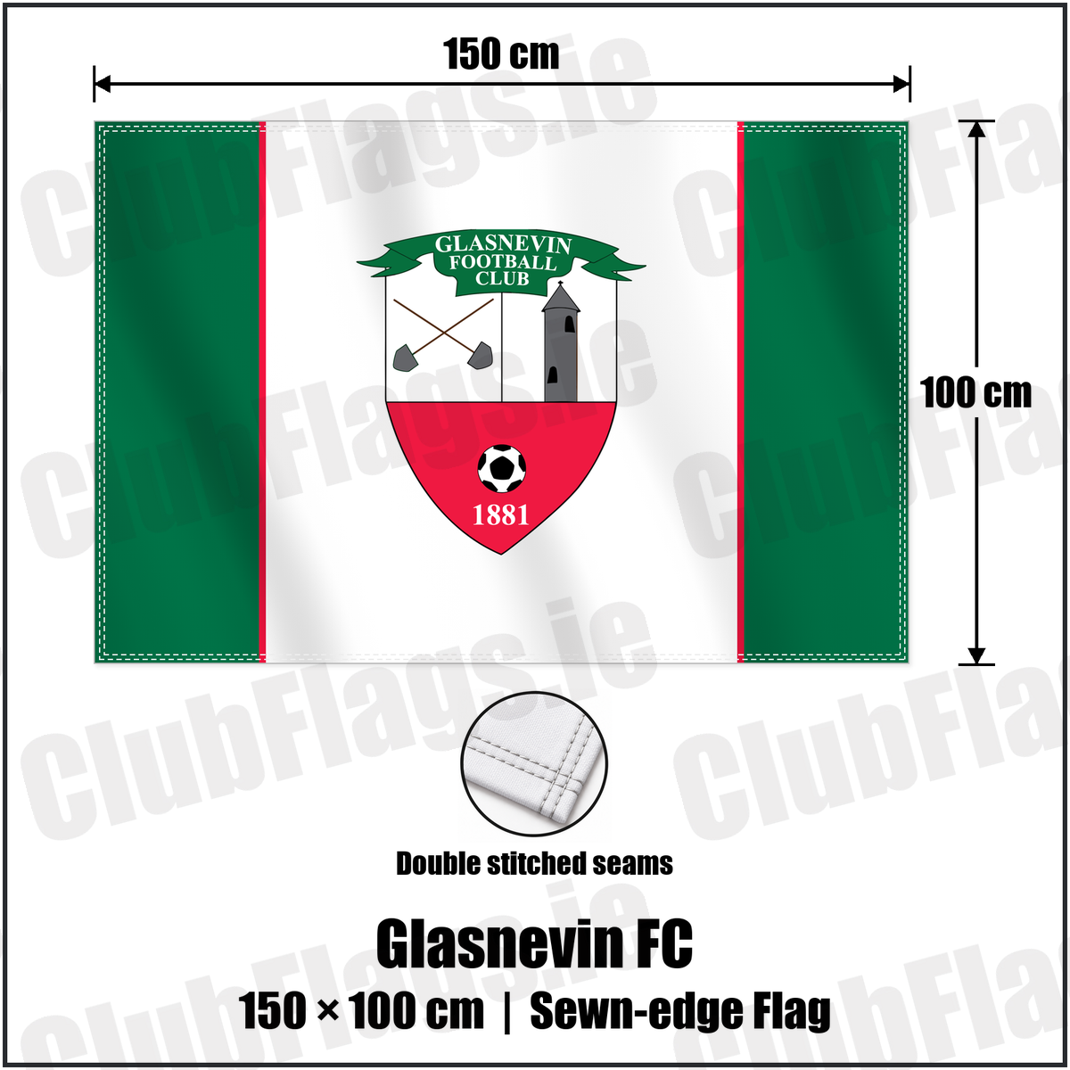 Glasnevin FC 100cm x 150cm Flag (sewn on the edges) with the club crest and colours, Dublin Football - ClubFlags.ie