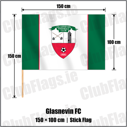 Glasnevin FC 100cm x 150cm Stick Flag with the club crest and colours, Dublin Football - ClubFlags.ie
