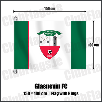 Glasnevin FC 150cm x 100cm Flag Pole Flag with Rings with the club crest and colours, Dublin Football - ClubFlags.ie
