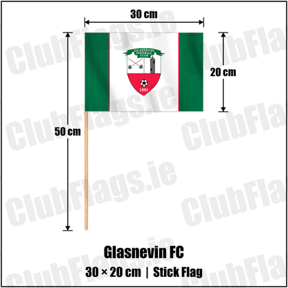 Glasnevin FC 20cm x 30cm Stick Flag with the club crest and colours, Dublin Football - ClubFlags.ie