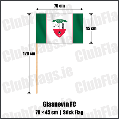 Glasnevin FC 45cm x 70cm Stick Flag with the club crest and colours, Dublin Football - ClubFlags.ie
