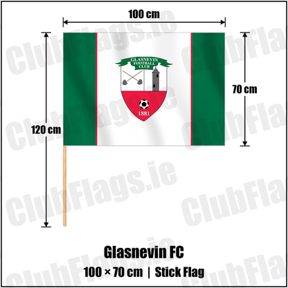 Glasnevin FC 70cm x 100cm Stick Flag with the club crest and colours, Dublin Football - ClubFlags.ie