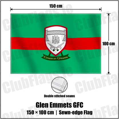 Glen Emmets GFC 100cm x 150cm Flag (sewn on the edges) with the verified club crest and colours, Louth GAA - ClubFlags.ie