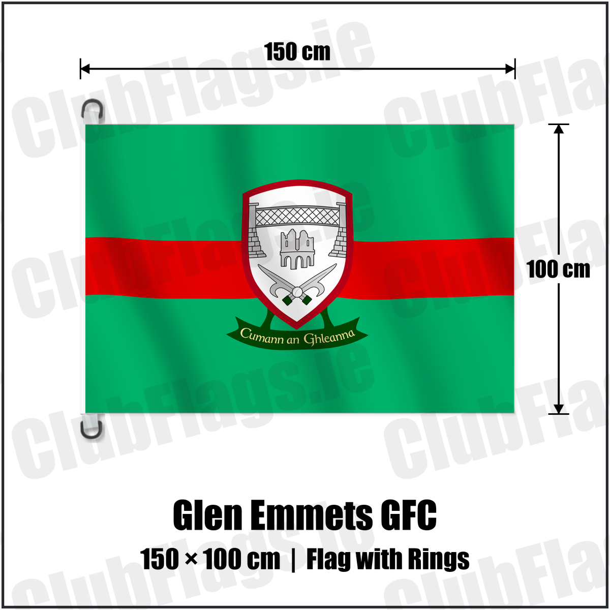 Glen Emmets GFC 150cm x 100cm Flag Pole Flag with Rings with the verified club crest and colours, Louth GAA - ClubFlags.ie