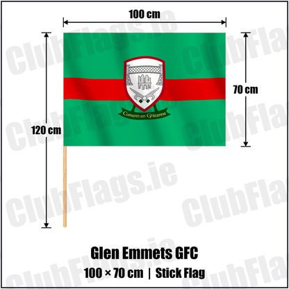 Glen Emmets GFC 70cm x 100cm Stick Flag with the verified club crest and colours, Louth GAA - ClubFlags.ie
