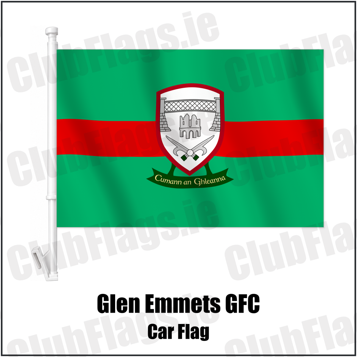 Glen Emmets GFC Car Flag with the verified club crest and colours, Louth GAA - ClubFlags.ie
