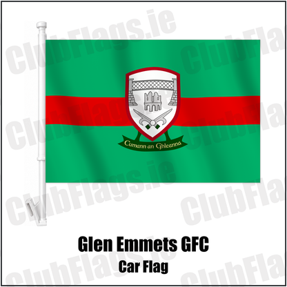 Glen Emmets GFC Car Flag with the verified club crest and colours, Louth GAA - ClubFlags.ie
