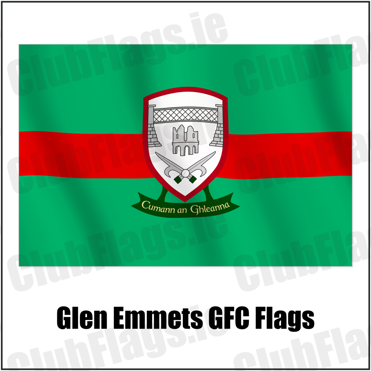 Glen Emmets GFC Flags with the verified club crest and colours, Louth GAA - ClubFlags.ie
