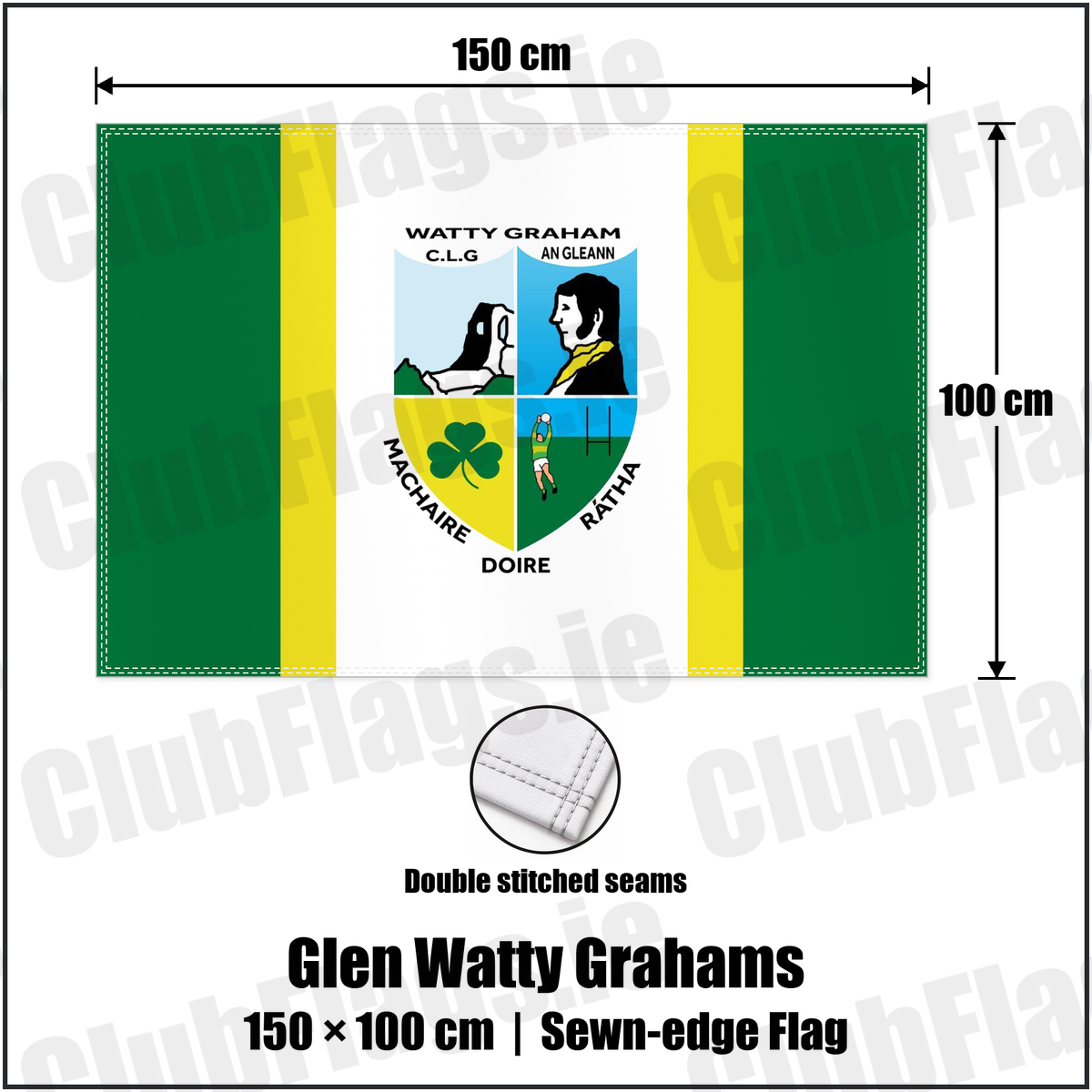 Glen Watty Grahams 100cm x 150cm Flag (sewn on the edges) with the club crest and colours, Derry GAA - ClubFlags.ie