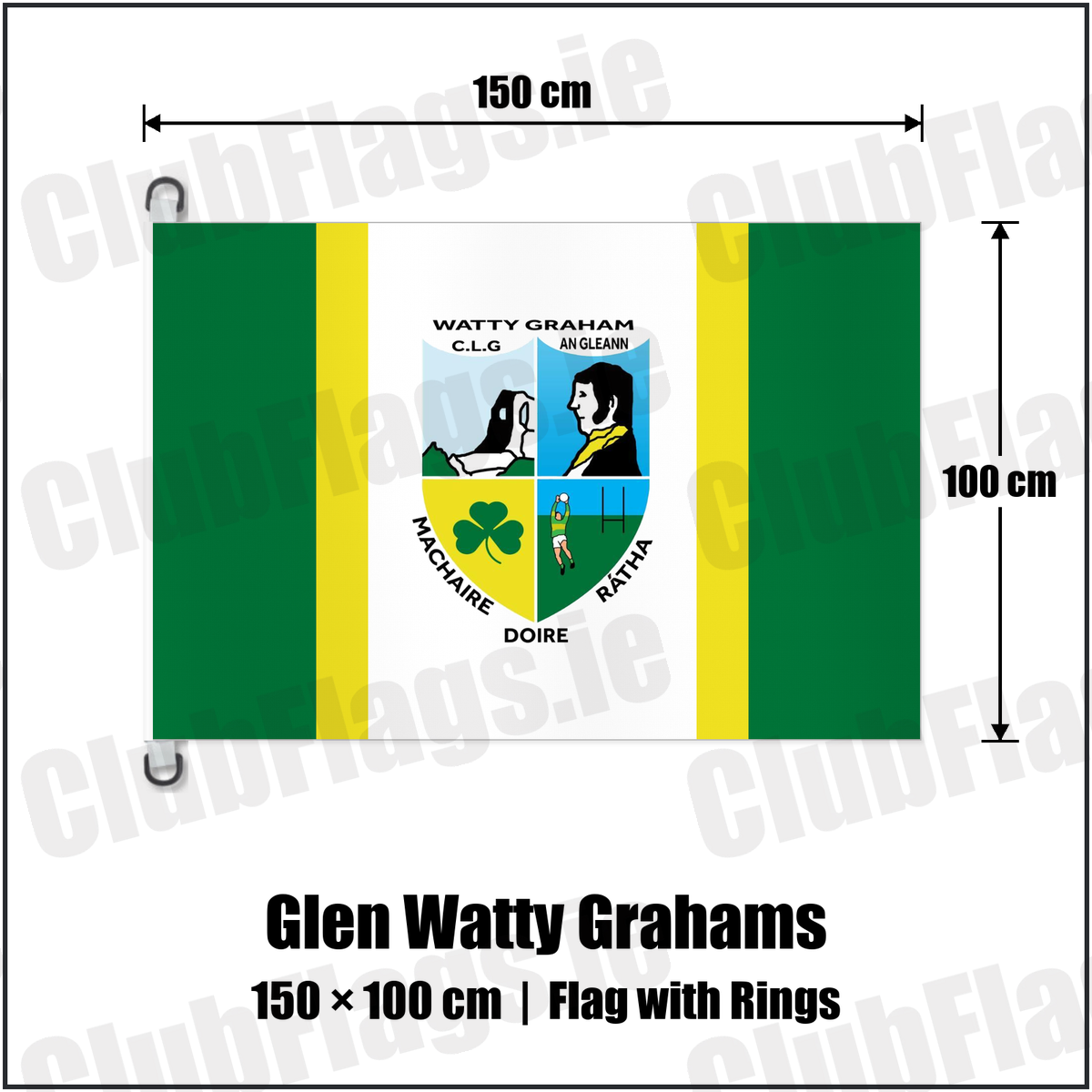 Glen Watty Grahams 150cm x 100cm Flag Pole Flag with Rings with the club crest and colours, Derry GAA - ClubFlags.ie