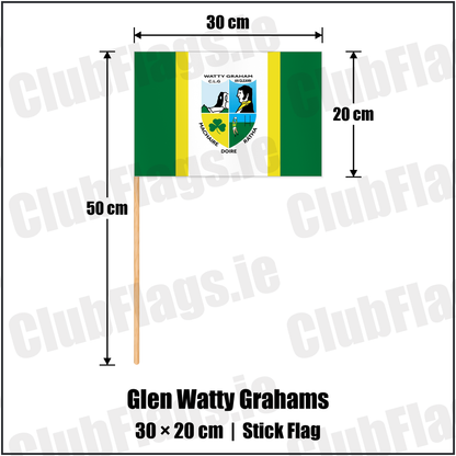 Glen Watty Grahams 20cm x 30cm Stick Flag with the club crest and colours, Derry GAA - ClubFlags.ie